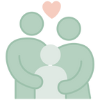 Green icon of a family of three with a heart above them