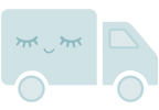 Light blue truck icon with Little Sleepies sleepy eyes logo